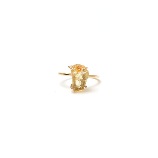 Citrine Rough Gemstone Prong Ring, 925 Sterling Silver Gold Plated , Set Of 5 Pieces