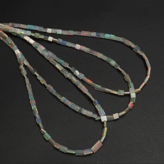 Natural Ethiopian Opal Smooth Rectangle Beads | 3x3 mm to 4x10 mm | Opal Jewelry Making Beads | 8 Inches/ 18 Inches Full Strand | Price Per Strand