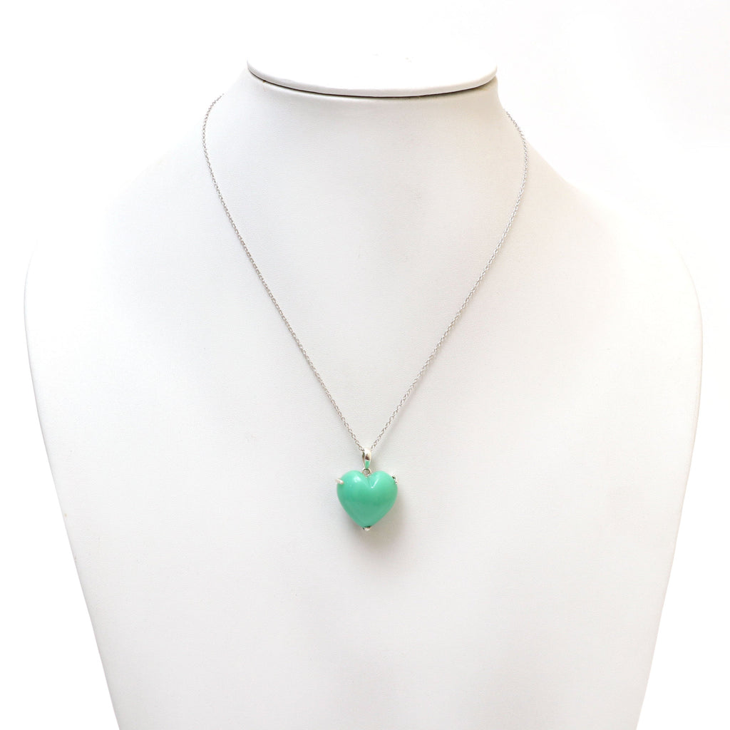 Chrysoprase Smooth Heart Gemstone Prong Pendant | 925 Sterling Silver Plated | Gift For Mom | Price Per Pendant - National Facets, Gemstone Manufacturer, Natural Gemstones, Gemstone Beads