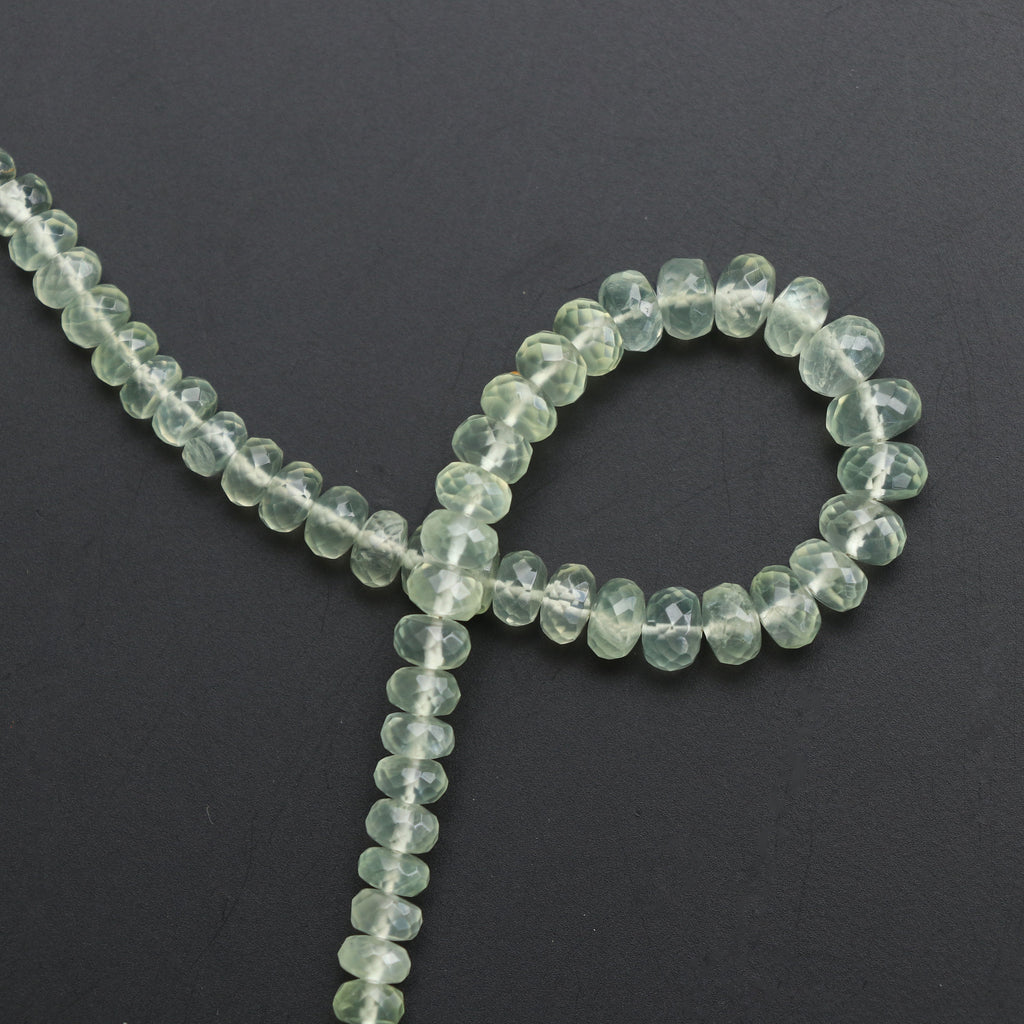 Prehnite Roundel Faceted Beads - 5.5 mm to 8 mm - Prehnite Beads - Gem Quality , 8 Inch/ 20 Cm Full Strand, Price Per Strand - National Facets, Gemstone Manufacturer, Natural Gemstones, Gemstone Beads