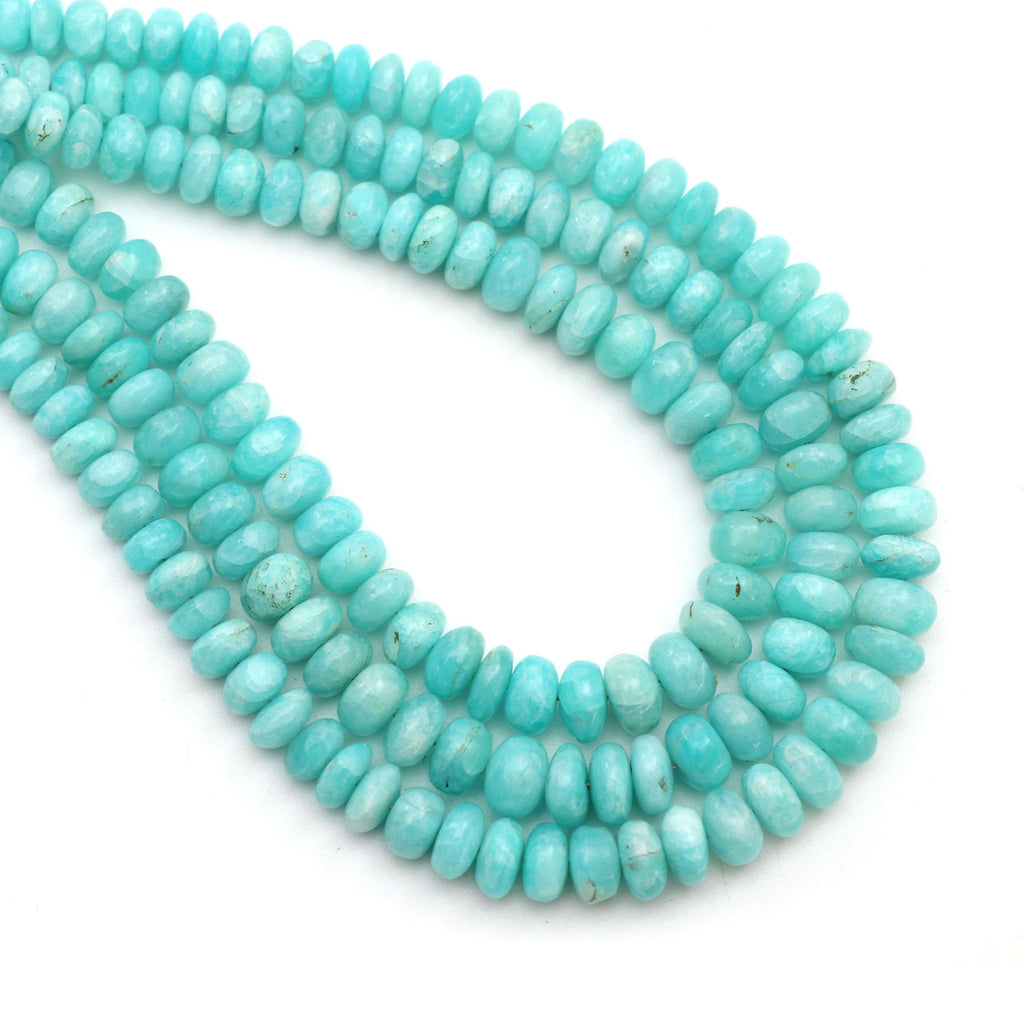 Amazonite Smooth Rondelle Beads | 3.5 mm to 7 mm | Amazonite Rondelle Beads | Gem Quality | 8 Inch, 18 Inch Full Strand | Price Per Strand - National Facets, Gemstone Manufacturer, Natural Gemstones, Gemstone Beads