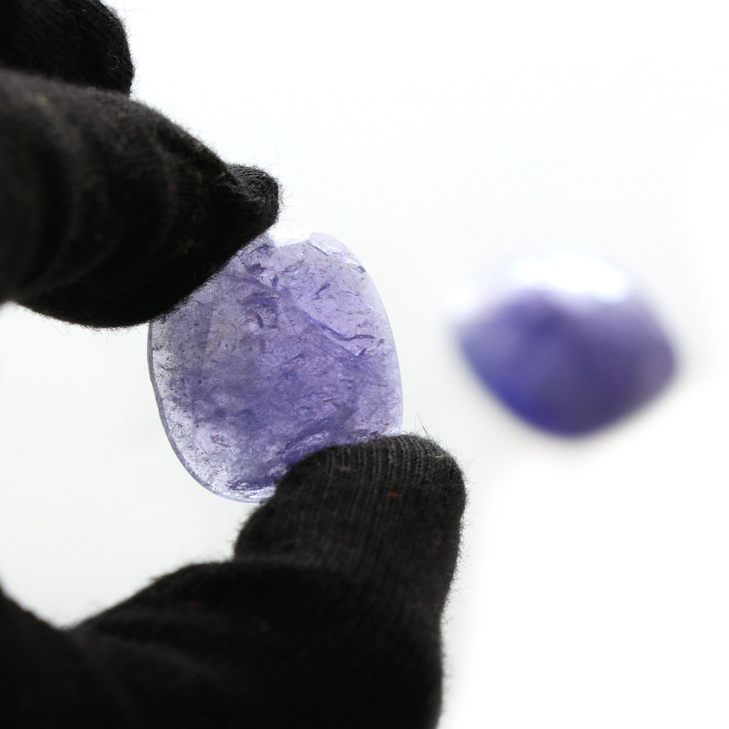 Natural Tanzanite Faceted Organic Cut Loose Gemstone, 24x27 mm, Cabochon Gemstone, Pair (2 Pieces) - National Facets, Gemstone Manufacturer, Natural Gemstones, Gemstone Beads