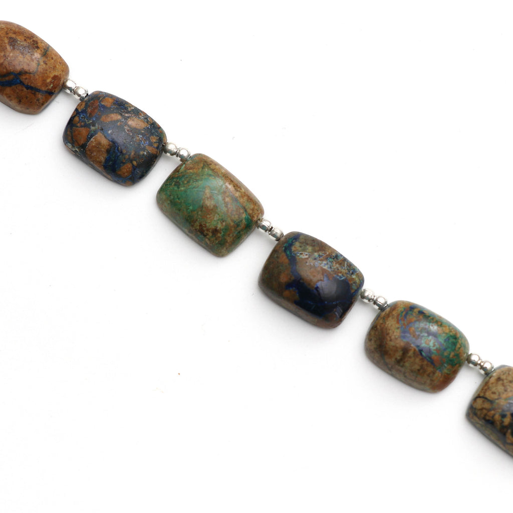 Azurite Malachite Smooth Rectangle Cushion Beads - 12x16 mm- Azurite Malachite- Gem Quality , 15/ 18 Cm, Full Strand, Price Per Strand - National Facets, Gemstone Manufacturer, Natural Gemstones, Gemstone Beads
