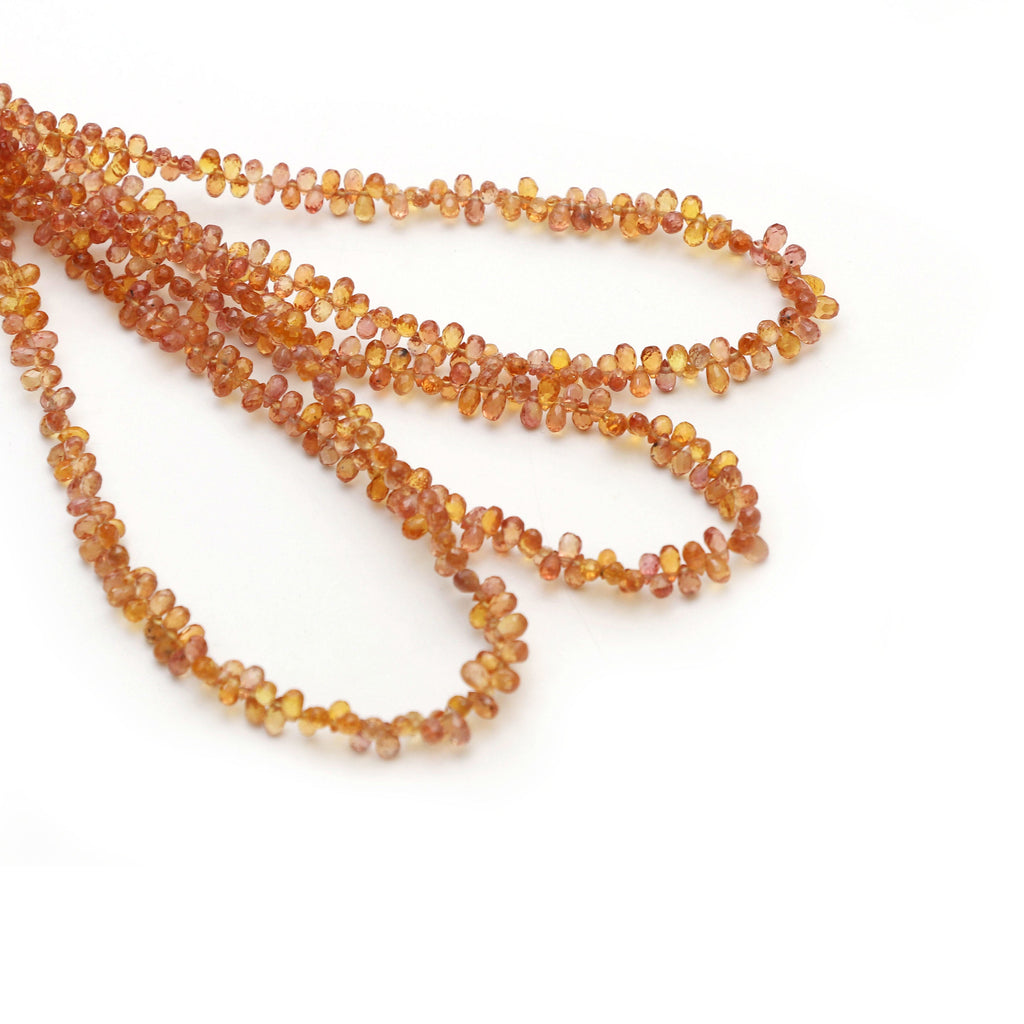 Sapphire Faceted Drop Beads, Orange Sapphire Drop, 2.5x4 mm to 3x5.5 mm, Gem Quality , 8 Inch/16 Inch Full Strand, Price Per Strand - National Facets, Gemstone Manufacturer, Natural Gemstones, Gemstone Beads