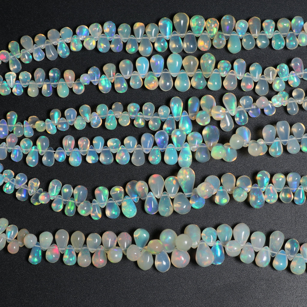 Natural Ethiopian Opal Smooth Drop Beads | 3.5x5 mm To 5x7.5 mm | Opal Drop Gemstone | 8 Inch Full Strand | Price Per Strand - National Facets, Gemstone Manufacturer, Natural Gemstones, Gemstone Beads