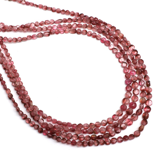 トルマリン スムース コイン ビーズ、3.5 mm ～ 5.5 mm、トルマリン ジュエリー メイキング ビーズ、18 インチ、1 ストランドあたりの価格