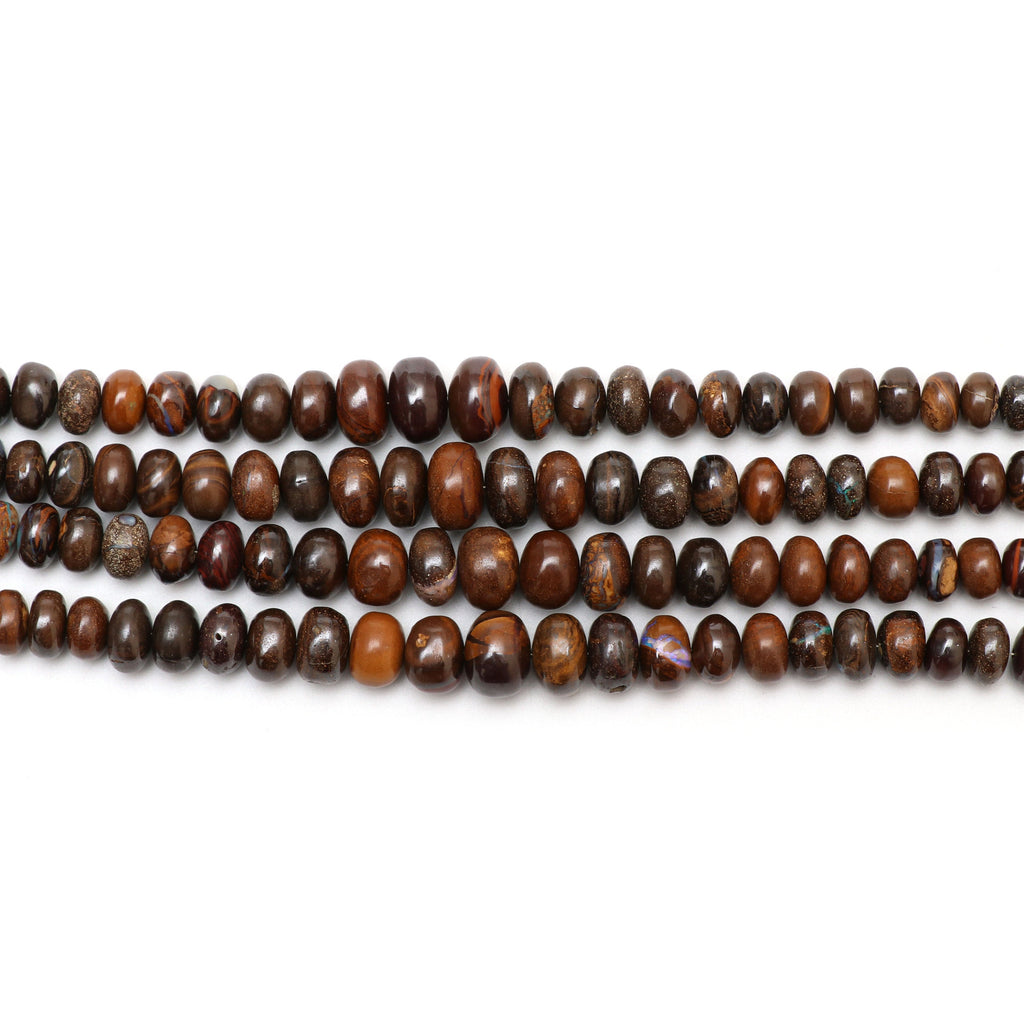 Boulder Opal Smooth Roundel Beads - 6mm to 11mm - Boulder Opal - Gem Quality , 8 Inch Full Strand, Price Per Strand - National Facets, Gemstone Manufacturer, Natural Gemstones, Gemstone Beads