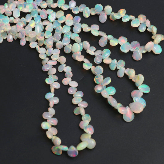 Natural Ethiopian Opal Smooth Pear Beads | 4x5.5 mm to 7x10 mm | Opal Jewelry Making Beads | 16 Inches Full Strand | Price Per Strand