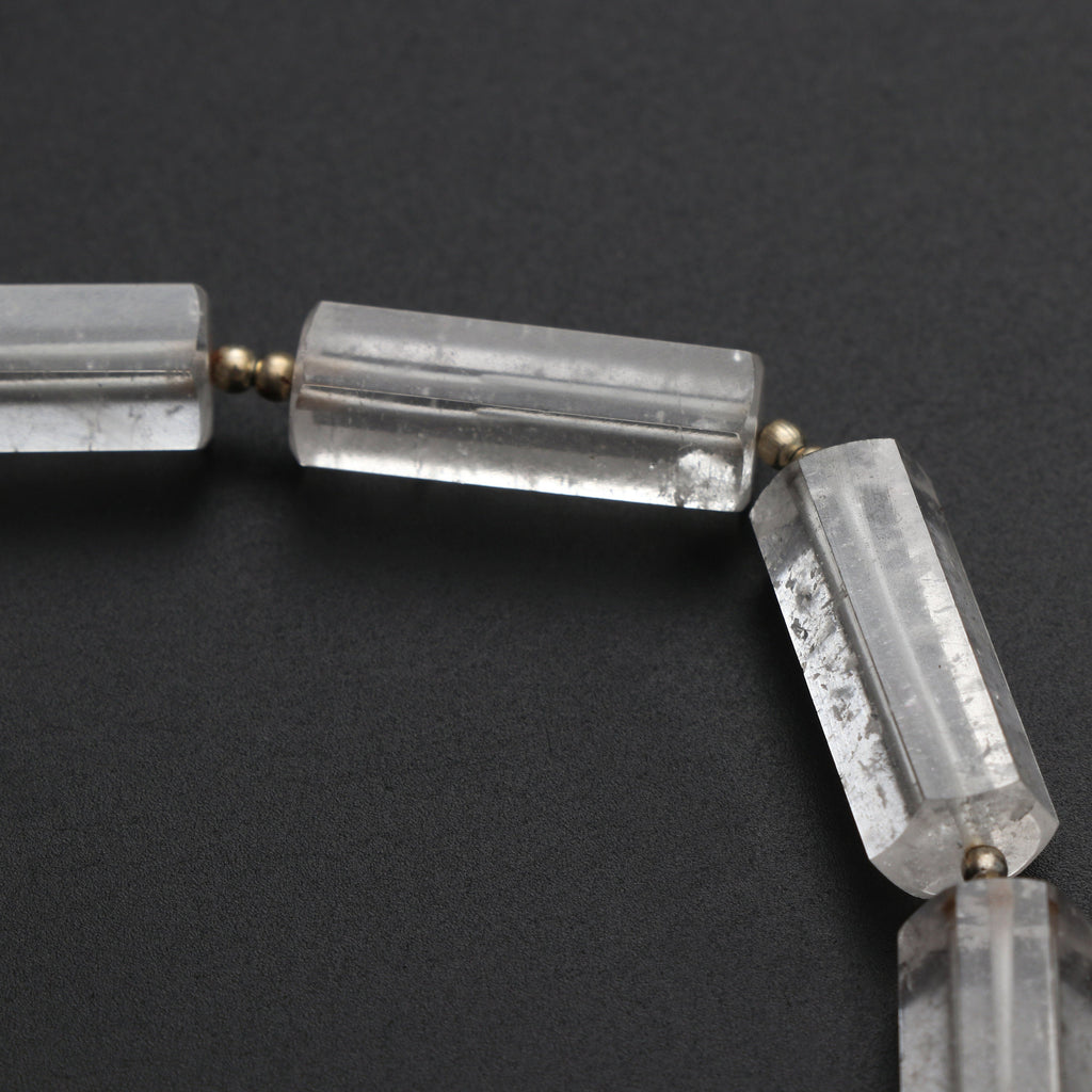 Crystal Faceted Cylinder Beads - 8x21 mm to 9x22 mm - Crystal Cylinder Beads - Gem Quality , 13 Cm Full Strand, Price Per Strand - National Facets, Gemstone Manufacturer, Natural Gemstones, Gemstone Beads