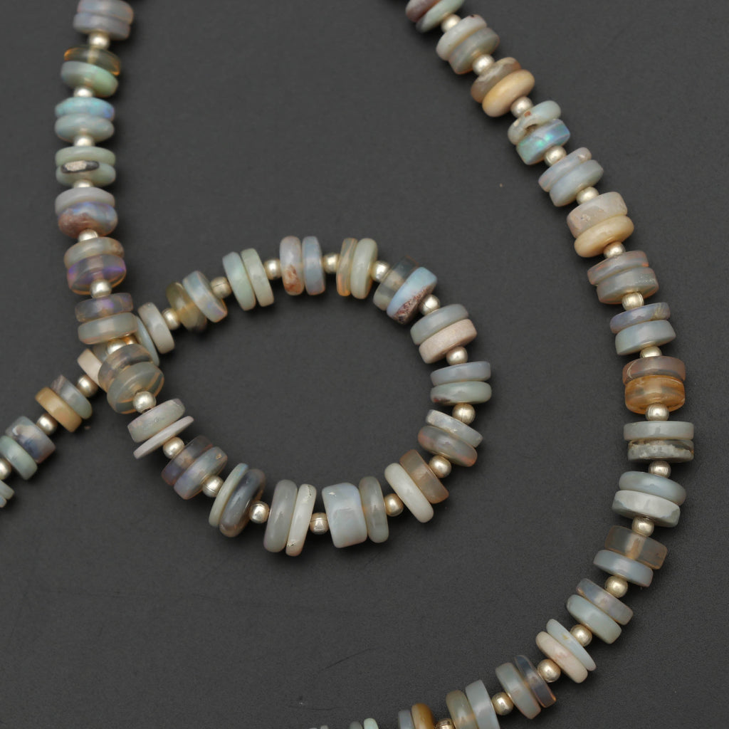 Natural Australian Opal Smooth Tyre Shape Beads, Australian Opal Tyre -5mm to 7.5mm-Gem Quality, 8 Inch/ 20 Cm Full Strand, Price Per Strand - National Facets, Gemstone Manufacturer, Natural Gemstones, Gemstone Beads