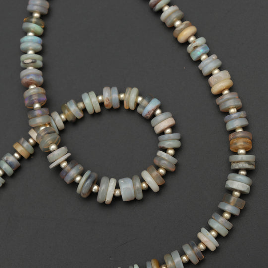 Natural Australian Opal Smooth Tyre Shape Beads, 5mm to 7.5mm, Opal Jewelry Making Beads, 8 Inch/ 20 Cm Full Strand, Price Per Strand