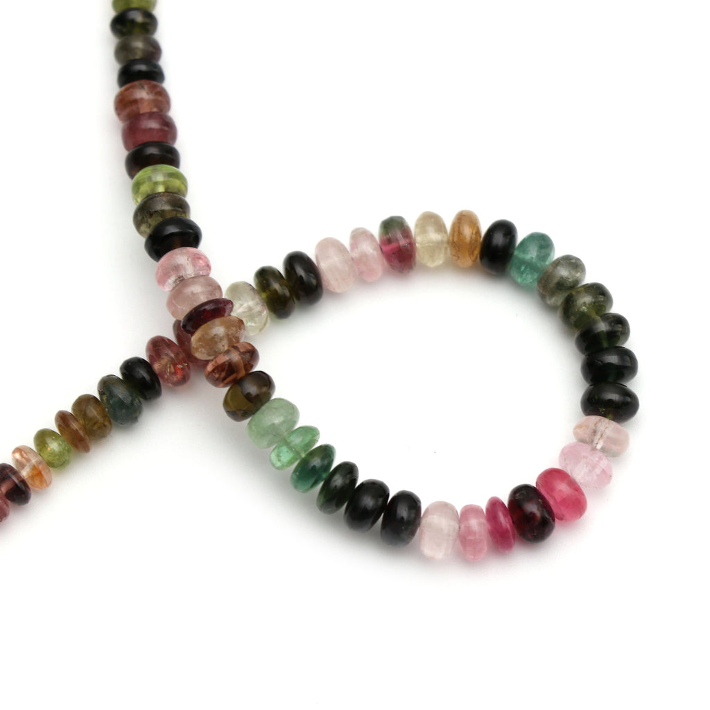 Multi Tourmaline Smooth Roundel Beads, Multi Color- 5mm to 6mm - Multi Tourmaline -Gem Quality , 8 Inch/ 20 Cm Full Strand, Price Per Strand - National Facets, Gemstone Manufacturer, Natural Gemstones, Gemstone Beads