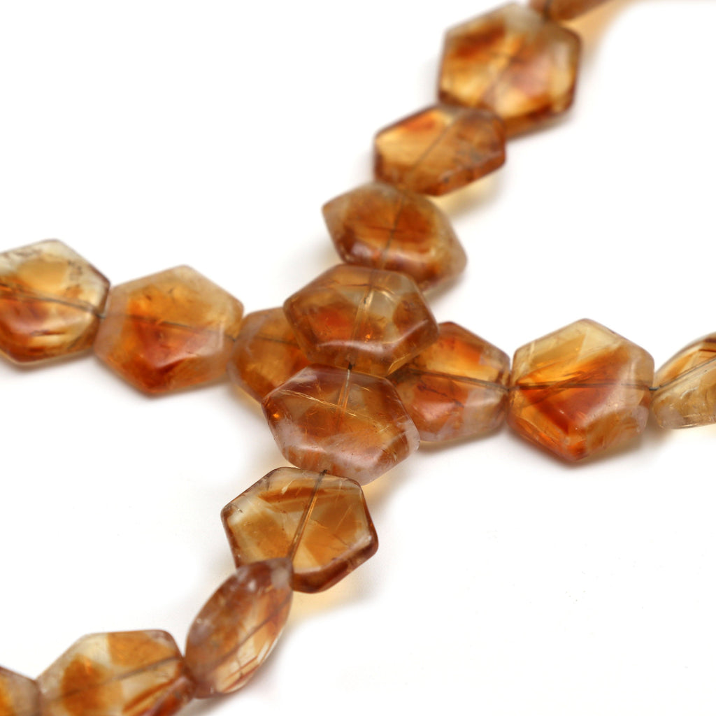 Citrine Smooth Hexagon Beads - 11 mm to 15 mm - BI Color Citrine Hexagon Gemstone , 8 Inch/16 Inch/18 Inch, Price Per Strand - National Facets, Gemstone Manufacturer, Natural Gemstones, Gemstone Beads