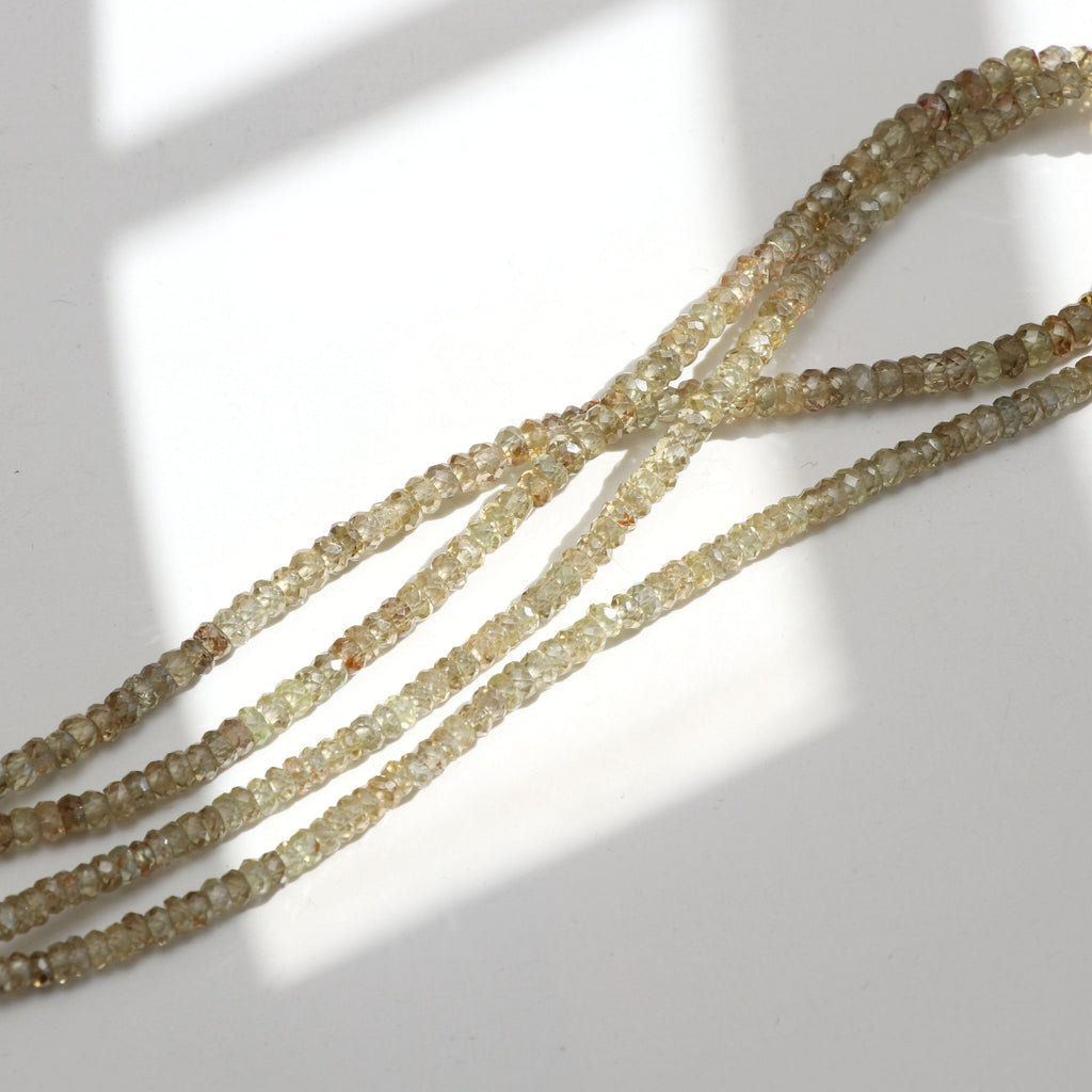 Natural Golden Zircon Faceted Roundelle Beads | Zircon Necklace | 3 mm to 5 mm | 8 Inch/ 16 Inch/ 18 Inch Full Strand | Price Per Strand - National Facets, Gemstone Manufacturer, Natural Gemstones, Gemstone Beads