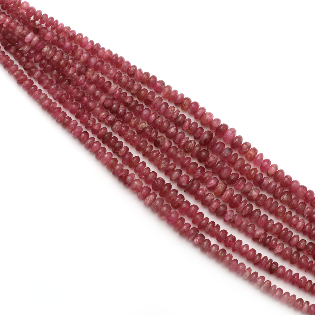 Pink Tourmaline Smooth Beads, Pink Tourmaline Rondelle Beads, 4 mm to 6 mm Tourmaline Plain Beads - Gem Quality, 8 Inch, Price Per Strand - National Facets, Gemstone Manufacturer, Natural Gemstones, Gemstone Beads