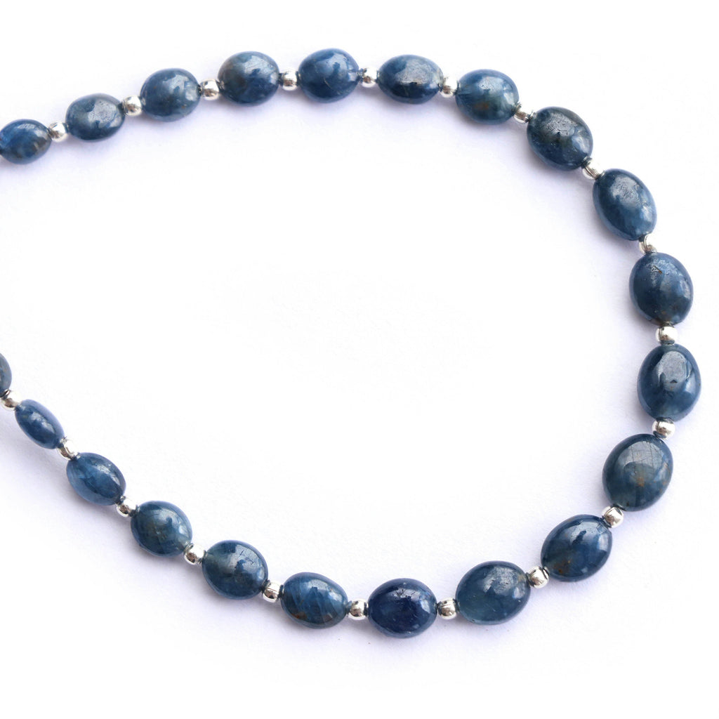 Blue Sapphire Smooth Oval With Metal Spacer- 3x5mm to 5x9mm - Blue Sapphire Oval - Gem Quality , 8 Inch/ 20 Cm Full Strand, Price Per Strand - National Facets, Gemstone Manufacturer, Natural Gemstones, Gemstone Beads