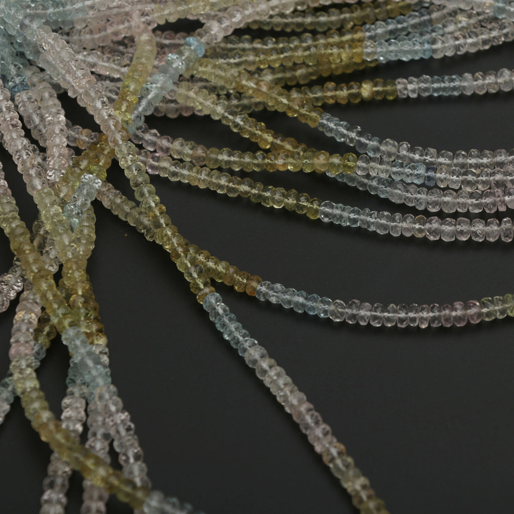 Multi Aqua Faceted Rondelle Beads | 4.5 mm to 5 mm | Multi Aquamarine Beads | Gem Quality | 8 Inch/ 18 Inch Full Strand | Price Per Strand - National Facets, Gemstone Manufacturer, Natural Gemstones, Gemstone Beads