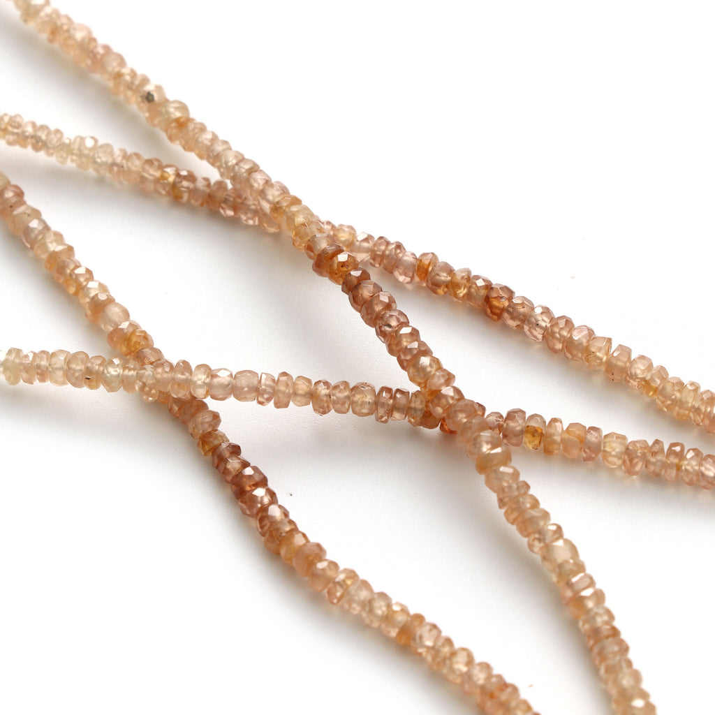 Brown Zircon Faceted Roundelle Beads, 2.5 mm to 4 mm / Zircon Faceted Beads -Gem Quality , 8 Inch 6 Inch Full Strand, Price Per Strand - National Facets, Gemstone Manufacturer, Natural Gemstones, Gemstone Beads