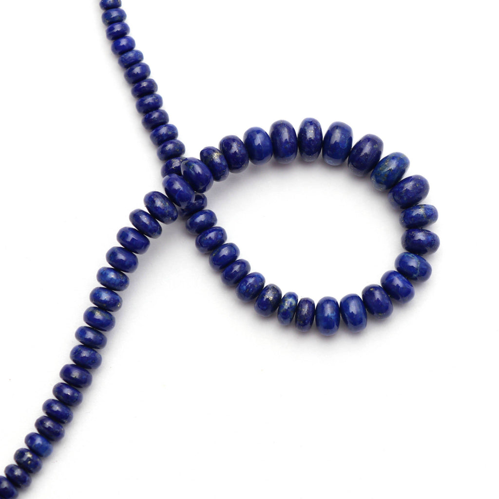 Natural Lapis Roundel Smooth Beads, 4mm To 7mm - Lapis Beads Gemstone - Gem Quality , 8 Inch Full Strand, Price Per Strand - National Facets, Gemstone Manufacturer, Natural Gemstones, Gemstone Beads