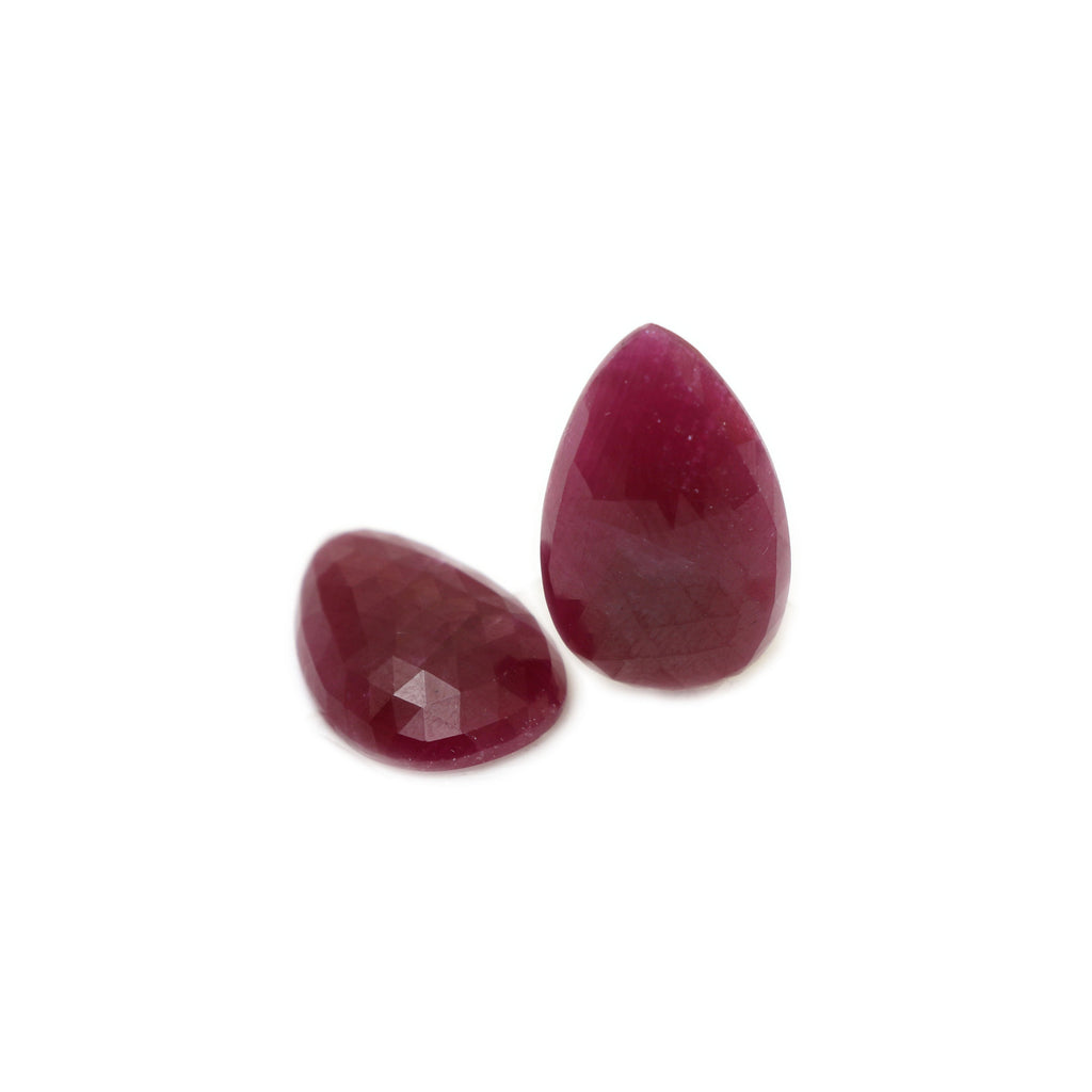 Natural Ruby Faceted Pear Shaped Rosecut Loose Gemstone, 24x15x5 mm, Rose cut Gemstone, Pair ( 2 Pieces ) - National Facets, Gemstone Manufacturer, Natural Gemstones, Gemstone Beads