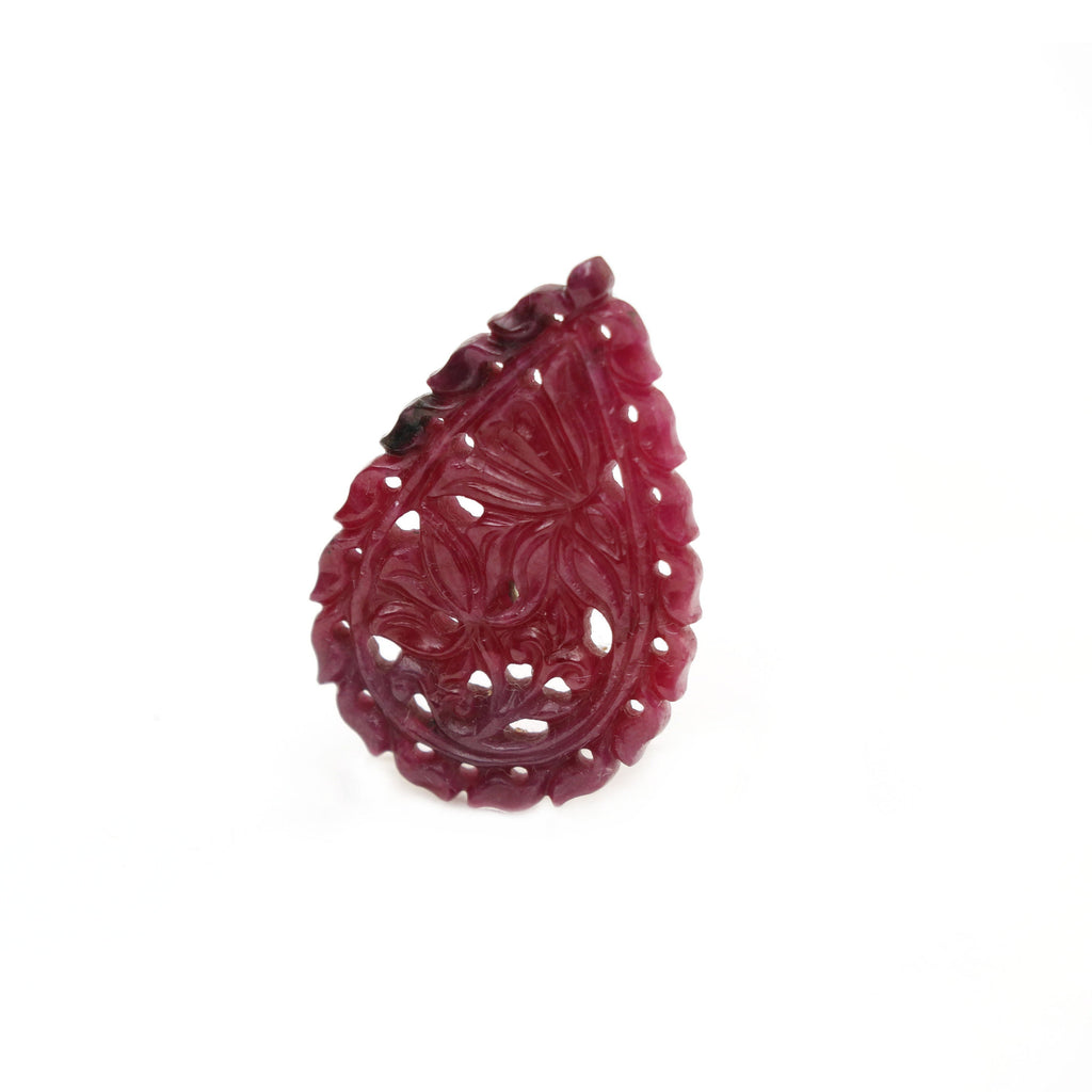 Natural Ruby Carving Pear Shaped Loose Gemstone - 35x23x3 mm - Ruby Pear, Ruby Carving Loose Gemstone, 1 Piece - National Facets, Gemstone Manufacturer, Natural Gemstones, Gemstone Beads