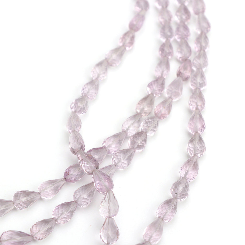 Amethyst Briolette drops beads, Amethyst Briolette drops, 5.5x8 mm to 7x10.5 mm, Amethyst Beads, 8 Inch / 16 Inch Full Strand - National Facets, Gemstone Manufacturer, Natural Gemstones, Gemstone Beads