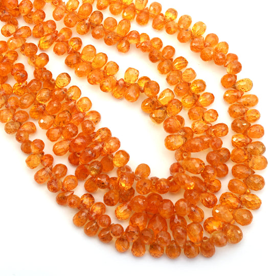 スペサルタイト ブリオレット ドロップ ビーズ - 3x5 mm から 6.5x8.5 mm - スペサルタイト ジュエリーメイキング ビーズ - 8 インチ/16 インチ フル ストランド、1 ストランドあたりの価格