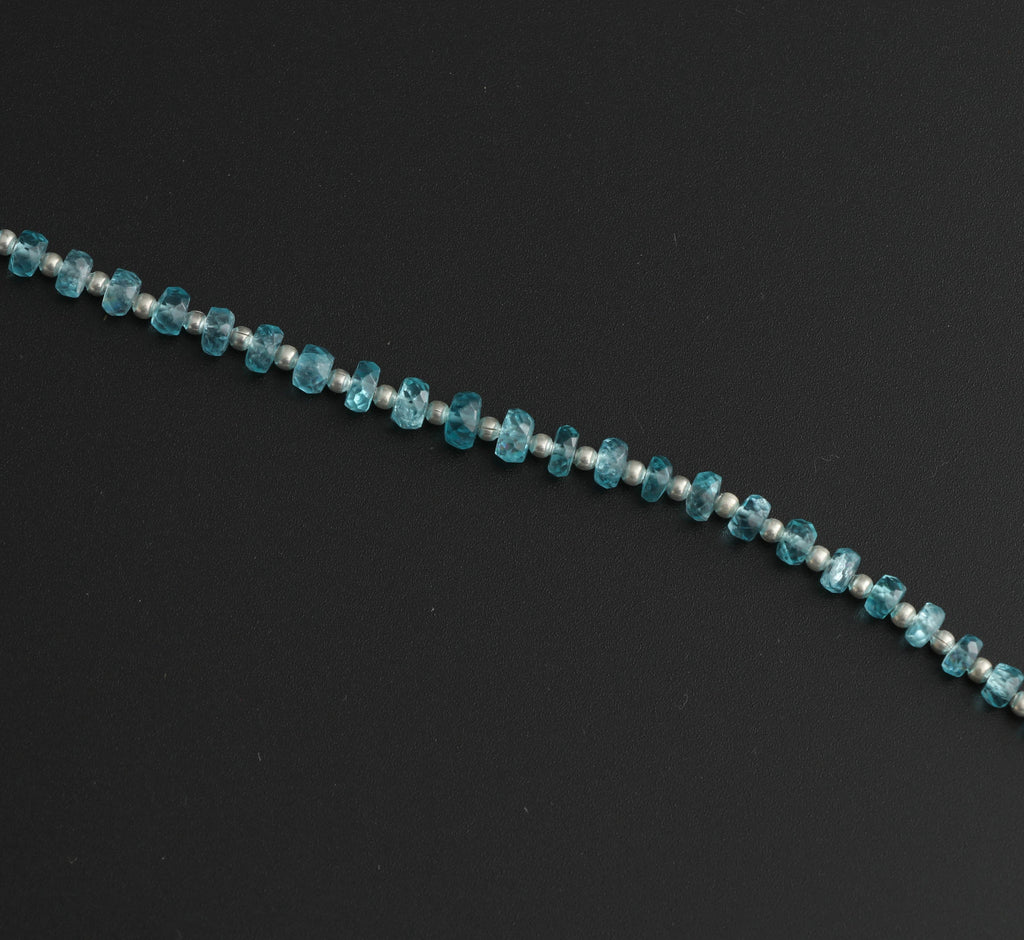 Sky Apatite Faceted Beads With Metal Spacer Ball- 4 mm to 5 mm - Sky Apatite Beads -Gem Quality, 8 Inch/ 20 Cm Full Strand, Price Per Strand - National Facets, Gemstone Manufacturer, Natural Gemstones, Gemstone Beads
