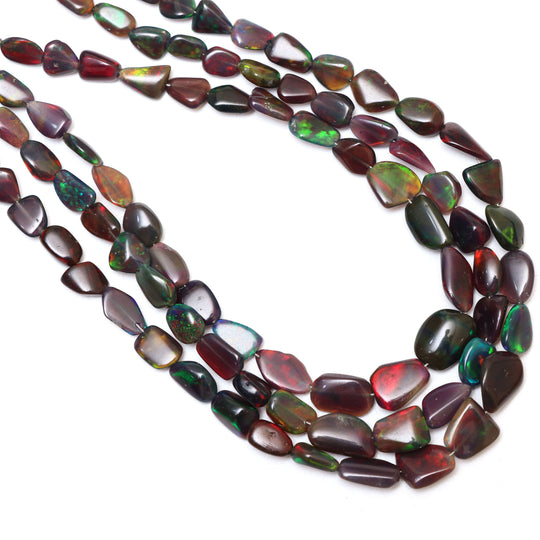 Natural Black Ethiopian Opal Smooth Nuggets Beads | 4x4.5 mm to 6.5x11 mm | Opal Jewelry Making Beads | 18 Inches Full Strand | Price Per Strand
