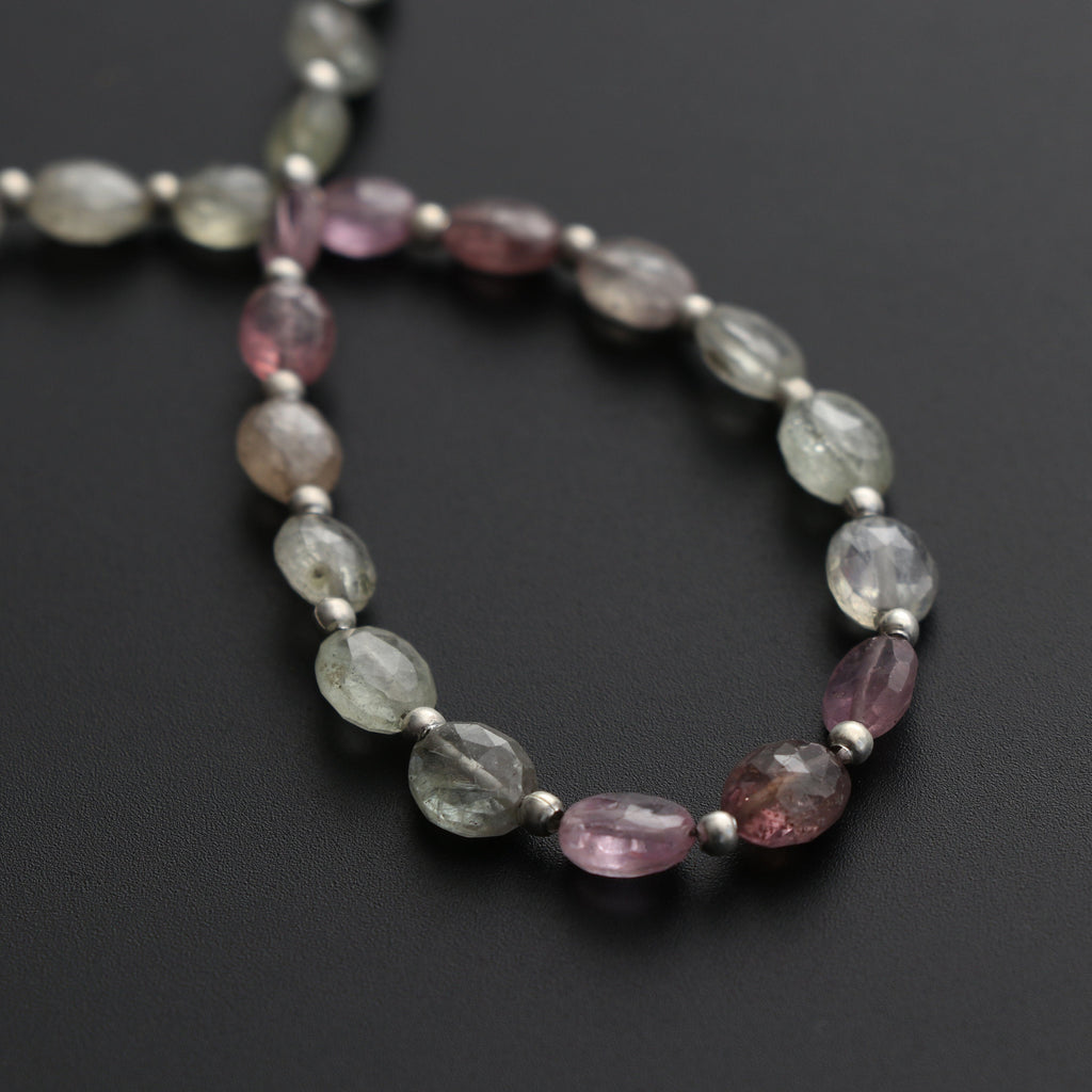 Multi Sapphire Faceted Oval Beads with Metal Spacer Balls 3x5mm to 4x7mm-Multi Sapphire Oval-Gem Quality,20 Cm Full Strand, Price Per Strand - National Facets, Gemstone Manufacturer, Natural Gemstones, Gemstone Beads