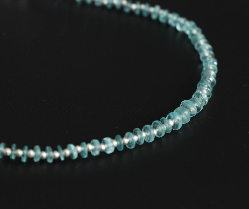 Sky Apatite Smooth Tyre Beads With Metal Spacer Balls- 4 mm to 6 mm- Sky Apatite Coin -Gem Quality ,8 Inch Full Strand, Price Per Strand - National Facets, Gemstone Manufacturer, Natural Gemstones, Gemstone Beads