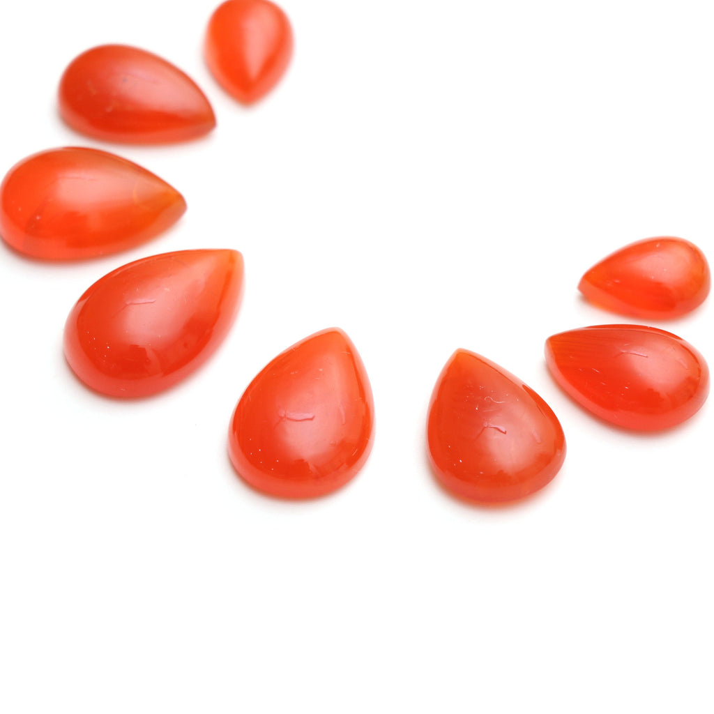 AAA Quality Natural Carnelian Smooth Pear Cabochon Gemstone | 10x14 mm to 15x22 mm | Gemstone Cabochon | Set of 8 Pieces - National Facets, Gemstone Manufacturer, Natural Gemstones, Gemstone Beads