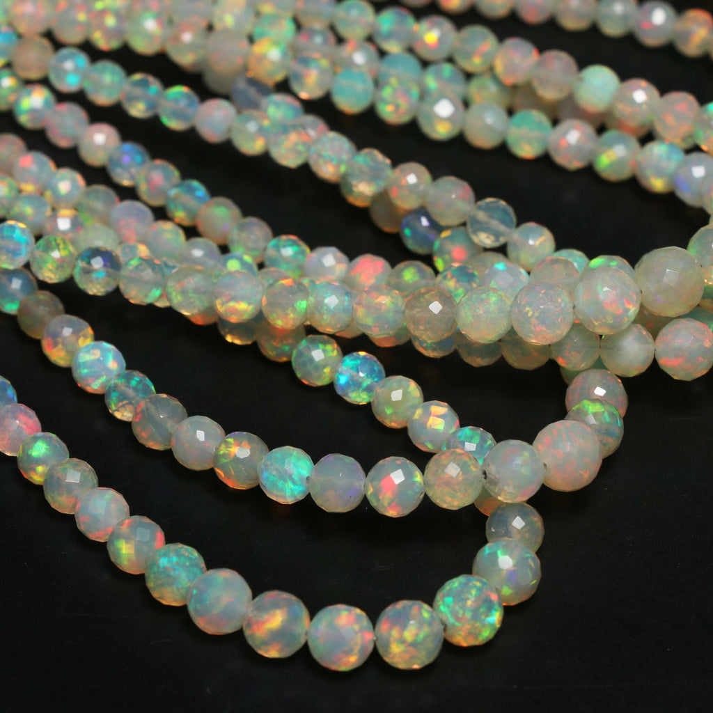 Natural Ethiopian Opal Faceted Round Balls Beads - 4.5mm To 6.5mm , Golden Base Opal , 8 Inches / 18 Inches Full Strand, Price Per Strand - National Facets, Gemstone Manufacturer, Natural Gemstones, Gemstone Beads