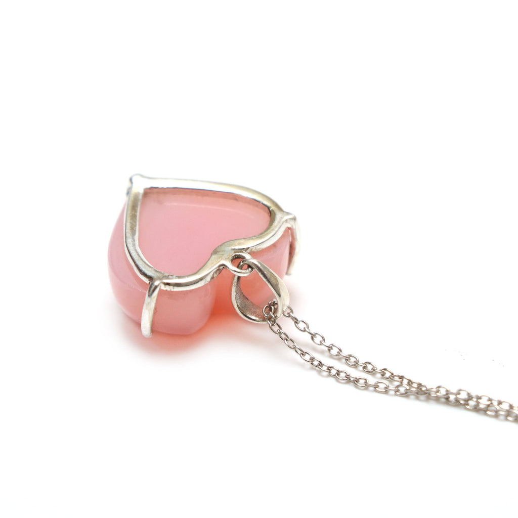 Pink Opal Smooth Heart Gemstone Prong Pendant | 925 Sterling Silver Plated | Gift For Mom | Price Per Pendant - National Facets, Gemstone Manufacturer, Natural Gemstones, Gemstone Beads