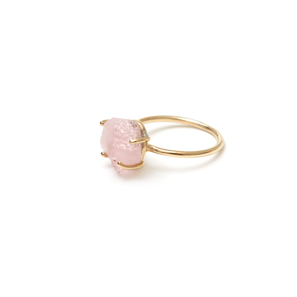 Morganite Rough Gemstone Prong Ring, 925 Sterling Silver Gold Plated ,Gift For Her, Set Of 5 Pieces - National Facets, Gemstone Manufacturer, Natural Gemstones, Gemstone Beads