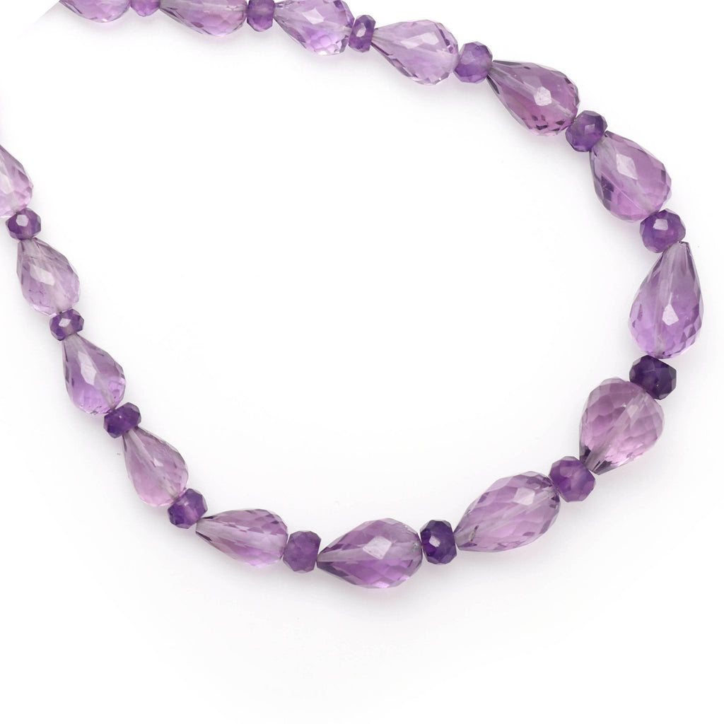 Amethyst Briolette Tear Drop Straight Drill & Beads, Amethyst Faceted Beads, Faceted Drops, 3 mm to 12x7 mm 8 Inch, Price Per Strand - National Facets, Gemstone Manufacturer, Natural Gemstones, Gemstone Beads