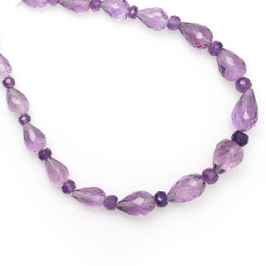 Amethyst Briolette Tear Drop Straight Drill & Beads, Amethyst Jewelry Making Beads, 3 mm to 12x7 mm, 18 Inch, Price Per Strand