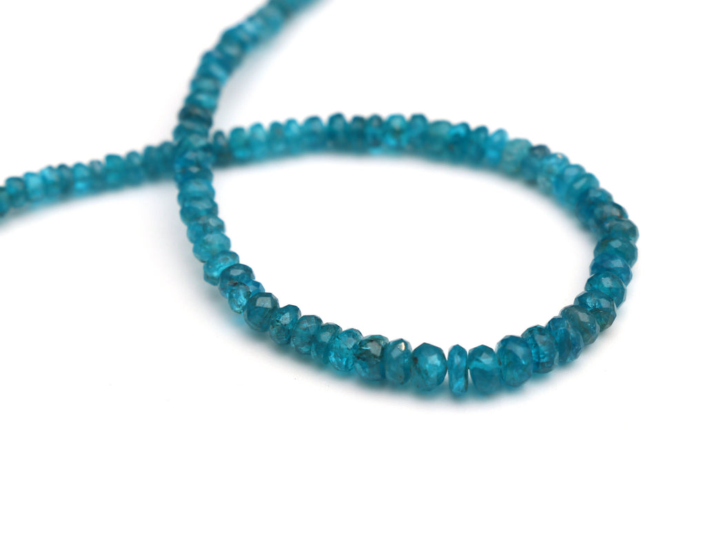 Neon Apatite Faceted Roundel Beads - 3 mm to 5 mm - Neon Apatite Faceted - Gem Quality , 8 Inch/ 20 Cm Full Strand, Price Per Strand - National Facets, Gemstone Manufacturer, Natural Gemstones, Gemstone Beads