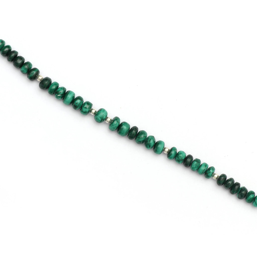 Natural Malachite Smooth Beads, Malachite Roundel, 4 mm to 5 mm- Malachite - Gem Quality , 8 Inch Cm Full Strand, Price Per Strand - National Facets, Gemstone Manufacturer, Natural Gemstones, Gemstone Beads