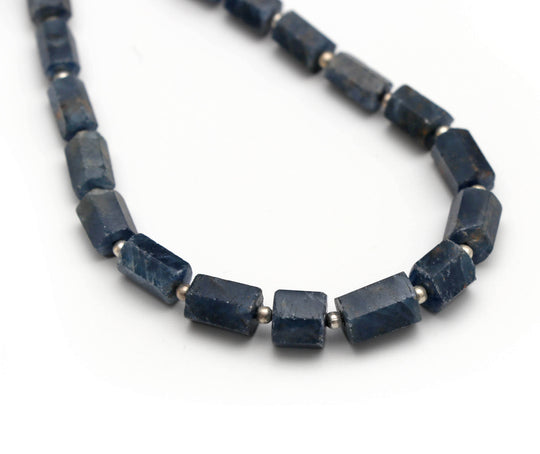 Blue Sapphire Faceted Cylinder Beads - 4x6 mm to 6x9 mm - Blue Sapphire Jewelry Making Beads, 8 Inch/ 20 Cm Full Strand, Price Per Strand
