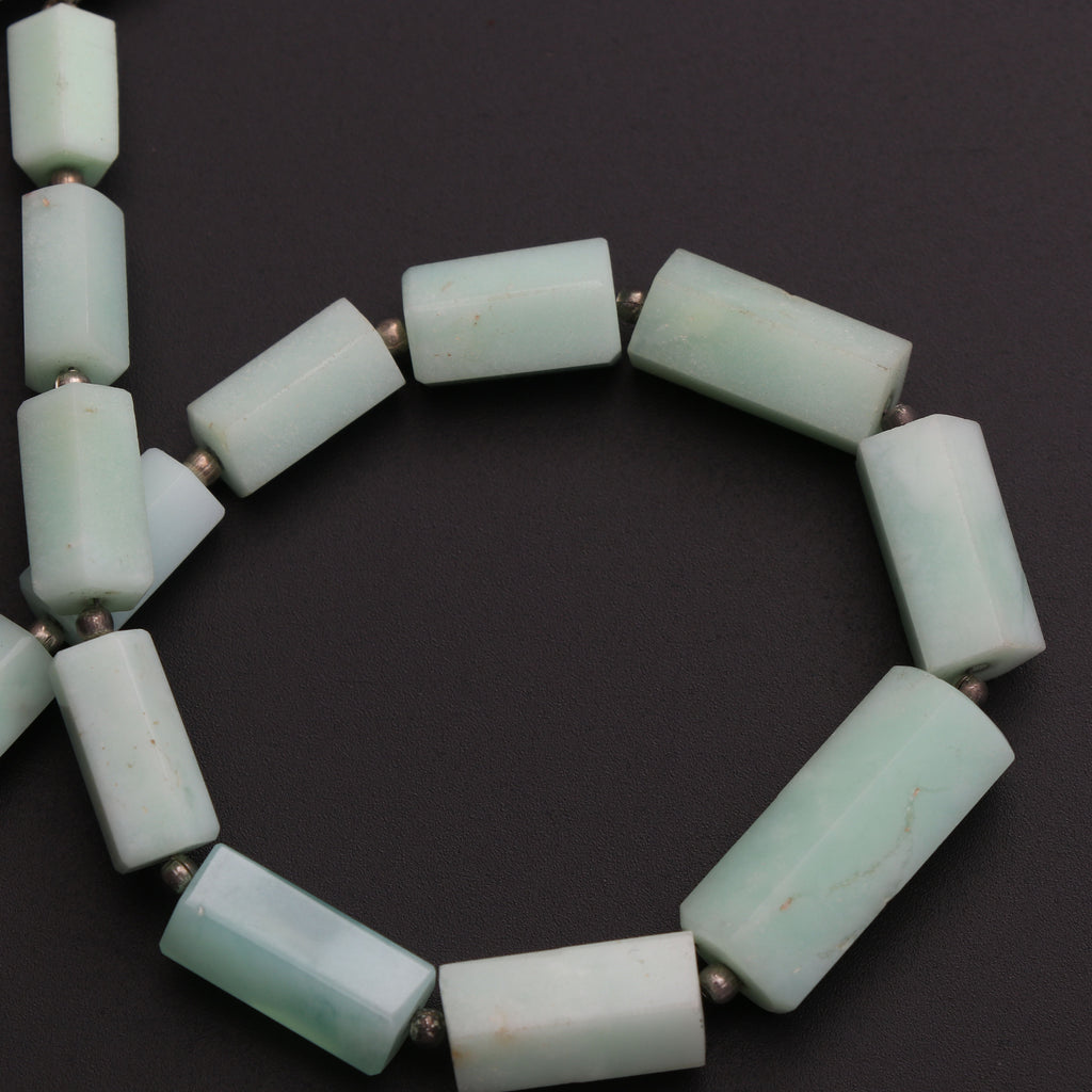 Mint Chrysoprase Faceted Cylinder Beads - 6x10 mm to 9x19 mm - Mint Chrysoprase Beads - Gem Quality , 8 Inch Full Strand, Price Per Strand - National Facets, Gemstone Manufacturer, Natural Gemstones, Gemstone Beads