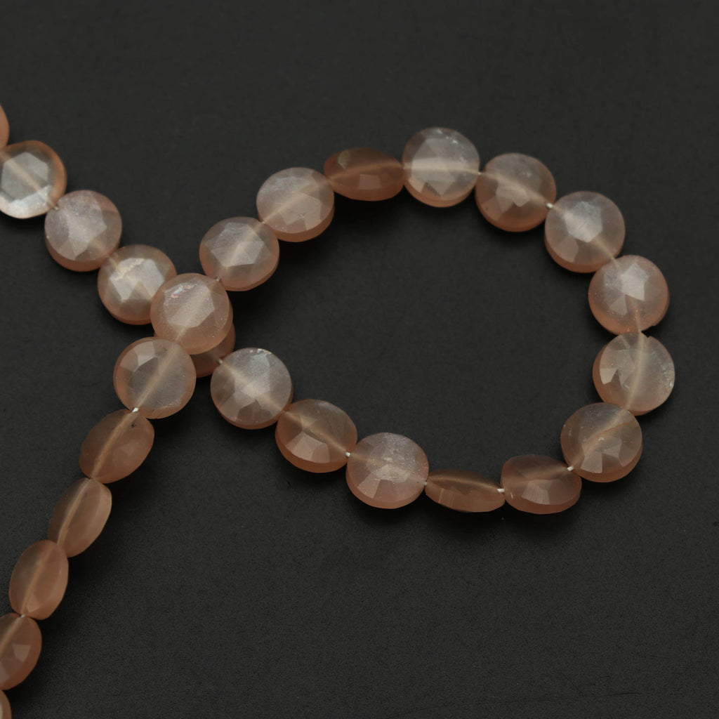 Natural Peach Moonstone Faceted Coin Beads - 6 mm - Peach Moonstone - Gem Quality , 8 Inch Full Strand, Price Per Strand, Moonstone faceted - National Facets, Gemstone Manufacturer, Natural Gemstones, Gemstone Beads