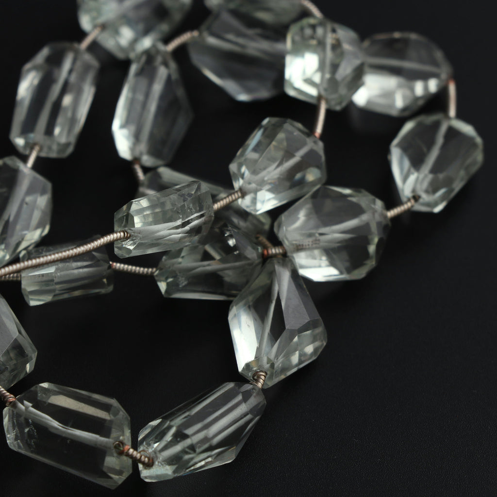 Green Amethyst Faceted Tumble, Amythyst Faceted - 11x12 mm to 13x19 mm- Green Amethyst - Gem Quality , 16 Inch Full Strand, Price Per Strand - National Facets, Gemstone Manufacturer, Natural Gemstones, Gemstone Beads