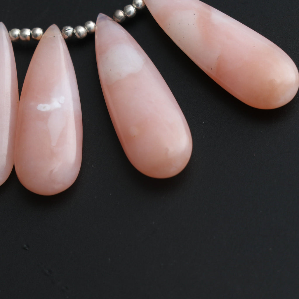Pink Opal Pears Cabochon Beads- 8x16 mm to 12x31 mm - Pink Opal Cabs - Gem Quality , 20 Cm/ 8 Inch Full Strand, Price Per Strand - National Facets, Gemstone Manufacturer, Natural Gemstones, Gemstone Beads