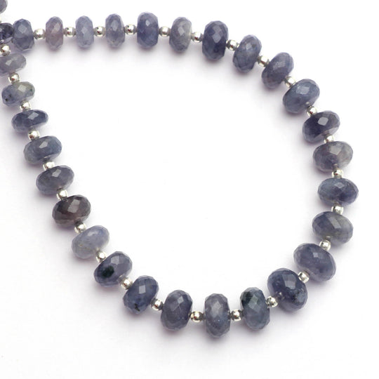 Iolite Sunstone Roundel Faceted Beads With Metal Spacer Ball - 7.5mm to 9mm, Iolite Jewelry Making Beads, 8 Inch/20 Cm Full Strand ,Price Per Strand
