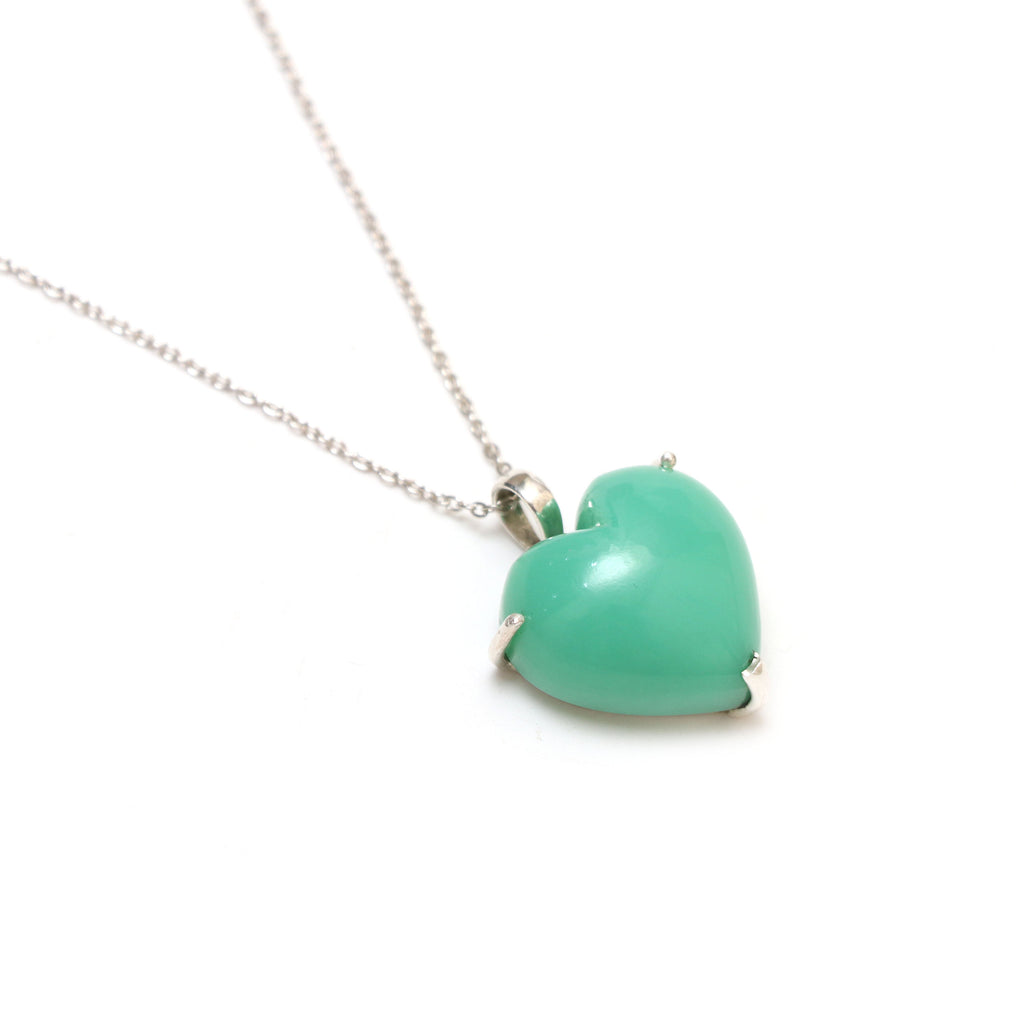 Chrysoprase Smooth Heart Gemstone Prong Pendant | 925 Sterling Silver Plated | Gift For Mom | Price Per Pendant - National Facets, Gemstone Manufacturer, Natural Gemstones, Gemstone Beads