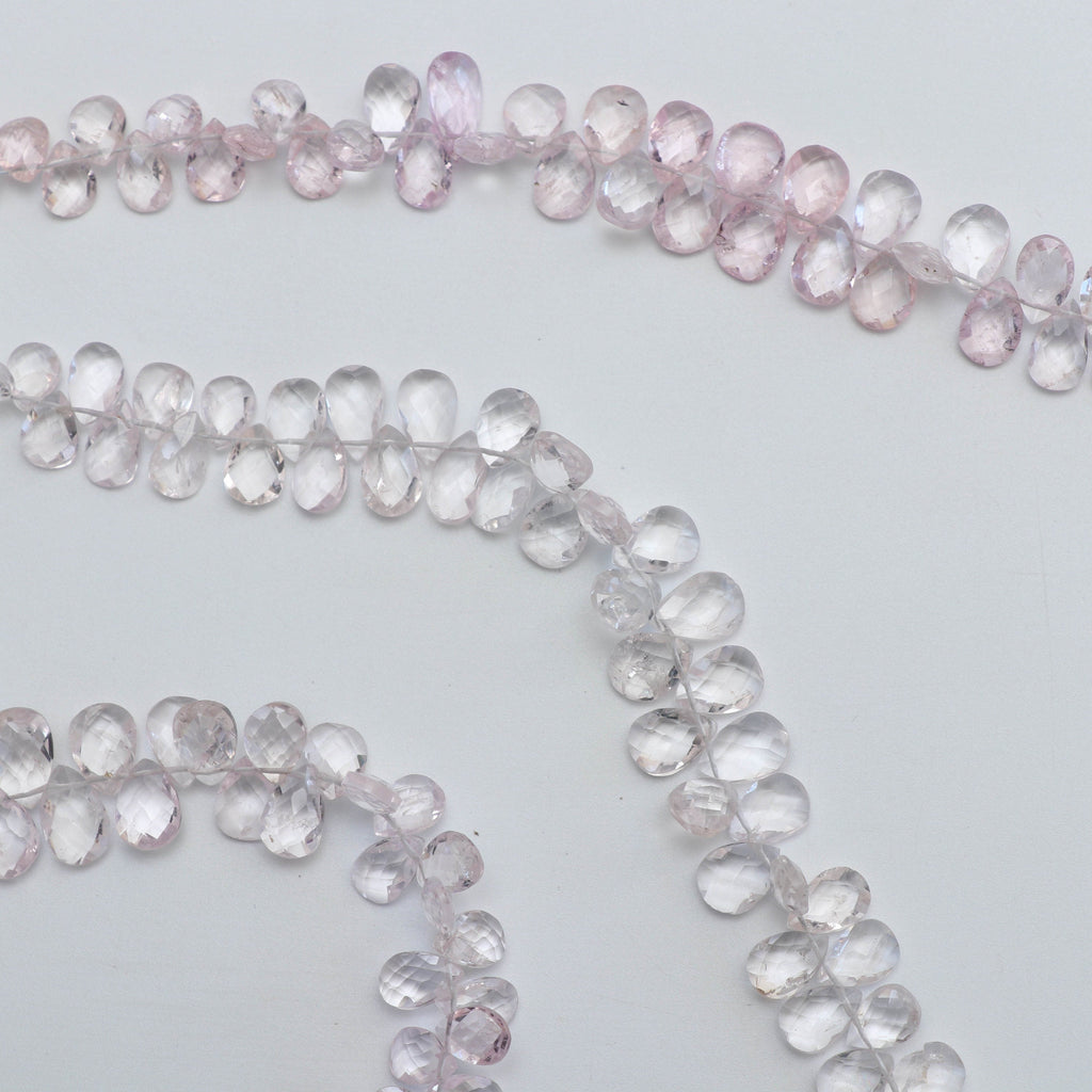 Morganite Faceted Pear Beads, Morganite Faceted- 5x8 mm to 7x11.5 mm - Morganite Pear - Gem Quality , 8 Inch Full Strand, Price Per Strand - National Facets, Gemstone Manufacturer, Natural Gemstones, Gemstone Beads