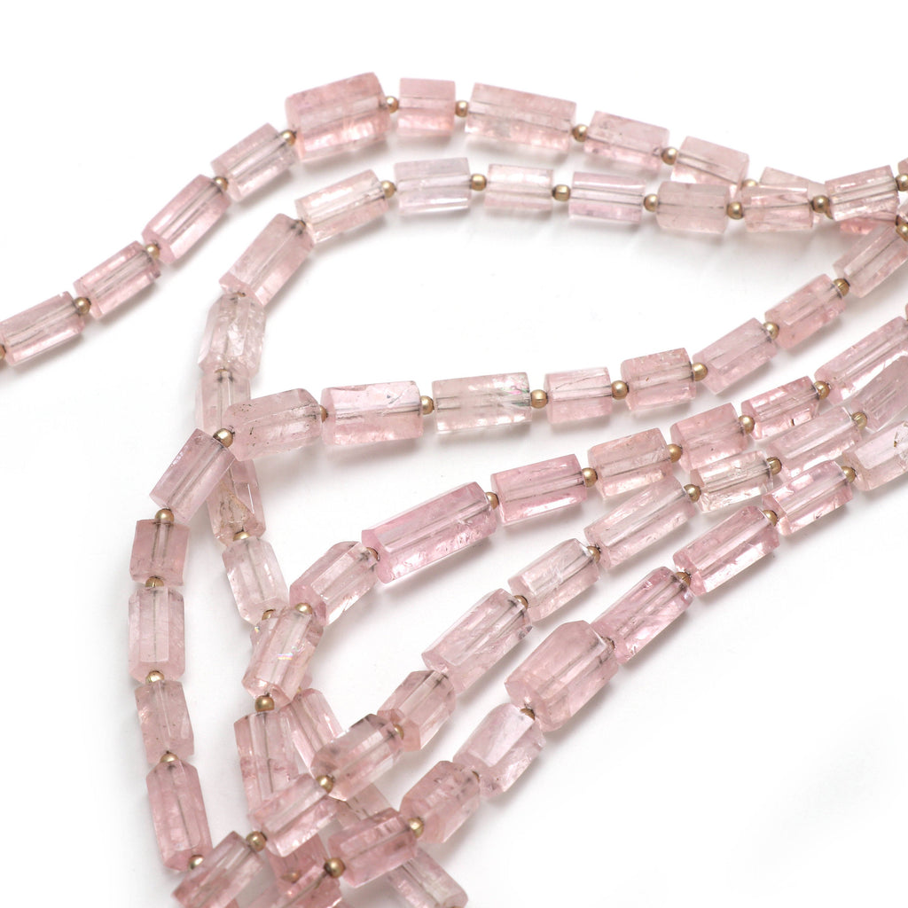 Morganite Faceted Cylinder Beads, 4.5x8.5 mm to 7.5x13 mm- Morganite Faceted Cylinder- Gem Quality, 8 Inch Full Strand, Price Per Strand - National Facets, Gemstone Manufacturer, Natural Gemstones, Gemstone Beads