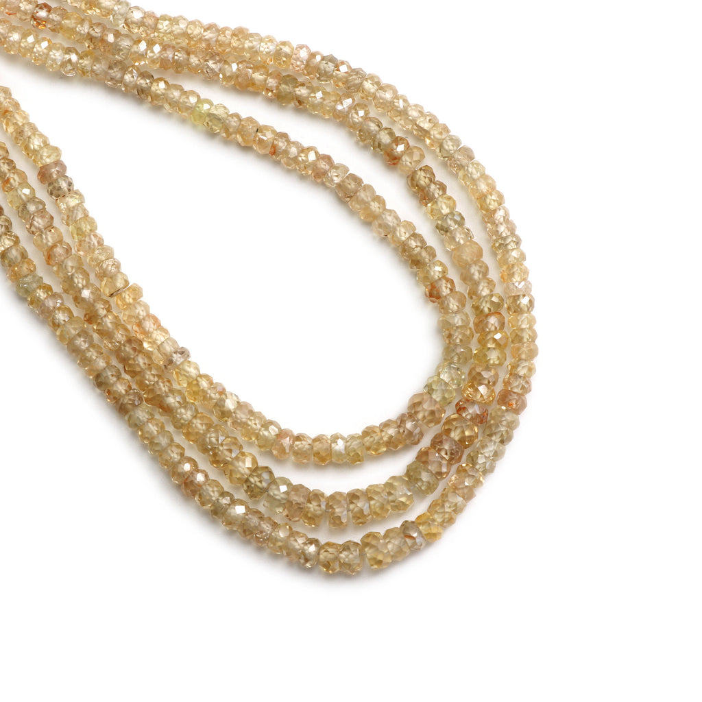 Natural Golden Zircon Faceted Roundelle Beads | Zircon beads | 3 mm to 5 mm | 8 Inch/ 16 Inch/ 18 Inch Full Strand | Price Per Strand - National Facets, Gemstone Manufacturer, Natural Gemstones, Gemstone Beads