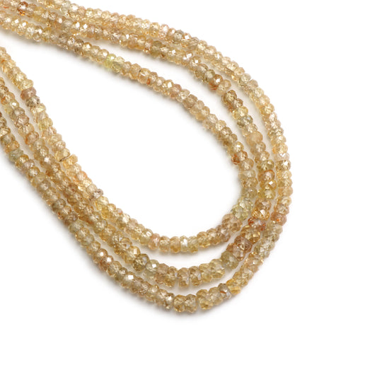 Natural Golden Zircon Faceted Roundelle Beads | 3 mm to 5 mm | Zircon Jewelry Making Beads | 8 Inch/ 18 Inch Full Strand | Price Per Strand
